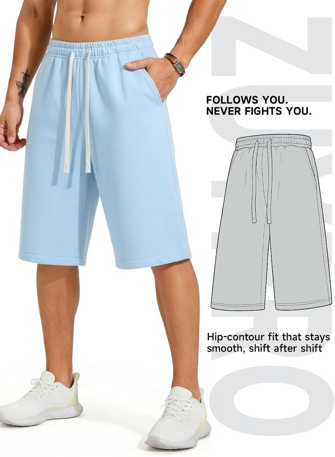 Men'S Baggy Sweat Shorts Cotton Long below Knee Fleece Capri Shorts 11" Athletic Casual 3/4 Pants with Pockets