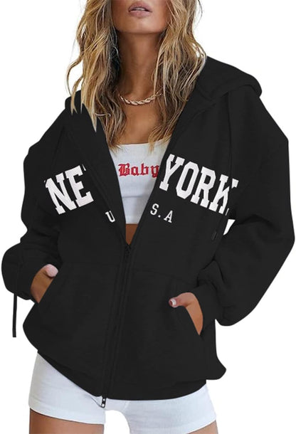 Zip up Hoodies for Women Oversized Y2K Velvet Sweatshirt Long Sleeve 2024 Fashion Hoodie Jacket with Pocket