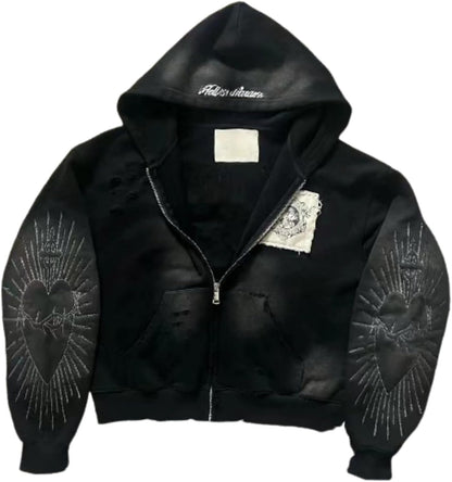 Y2K Grunge Zip up Hoodie Women Men Oversized Emo Goth 2000S Graphic Hoodie Streetwear Jacket Fall Baggy Sweatshirts