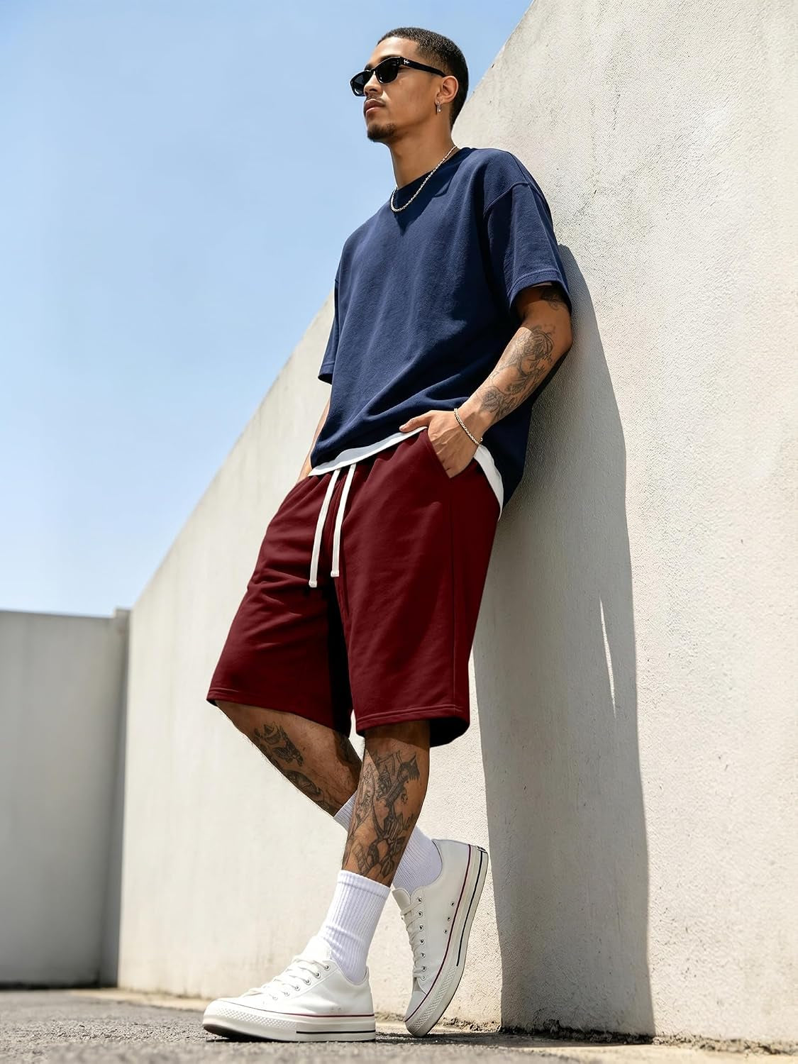 2026 Men'S Baggy Sweat Shorts Lightweight under Knee Casual Drawstring Y2K Shorts Loose Fit Gym Shorts