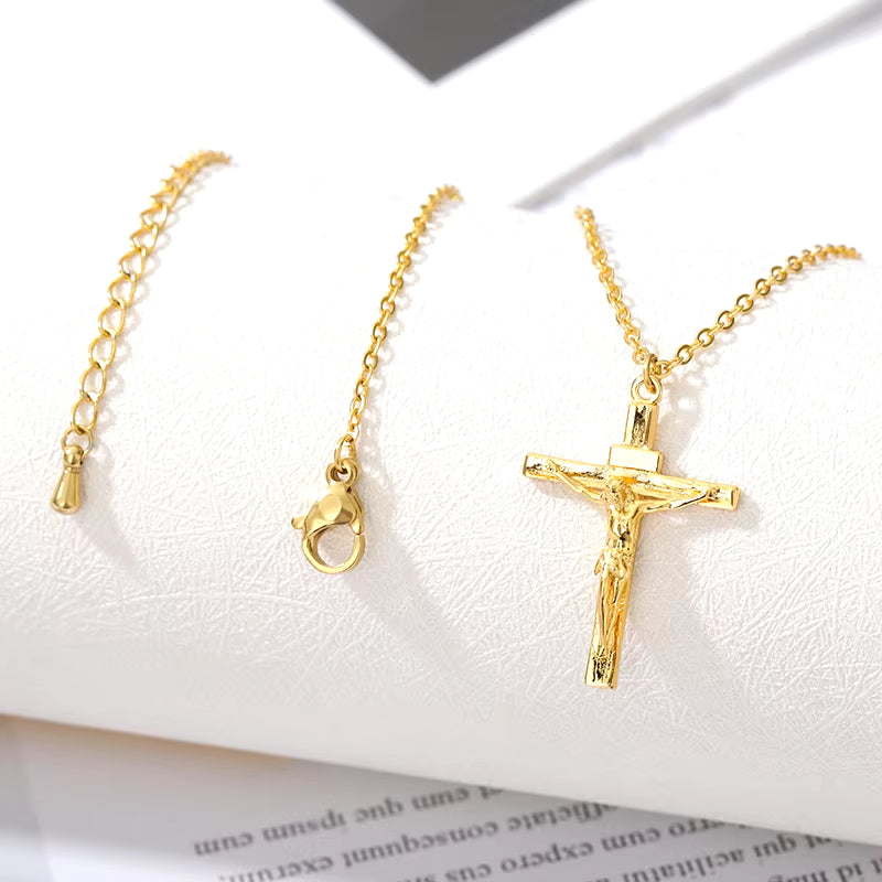 Christian Jesus Cross Necklace for Women Men Stainless Steel Chains Choker Religion Cross Pendants Jewelry Prayer Baptism Gifts