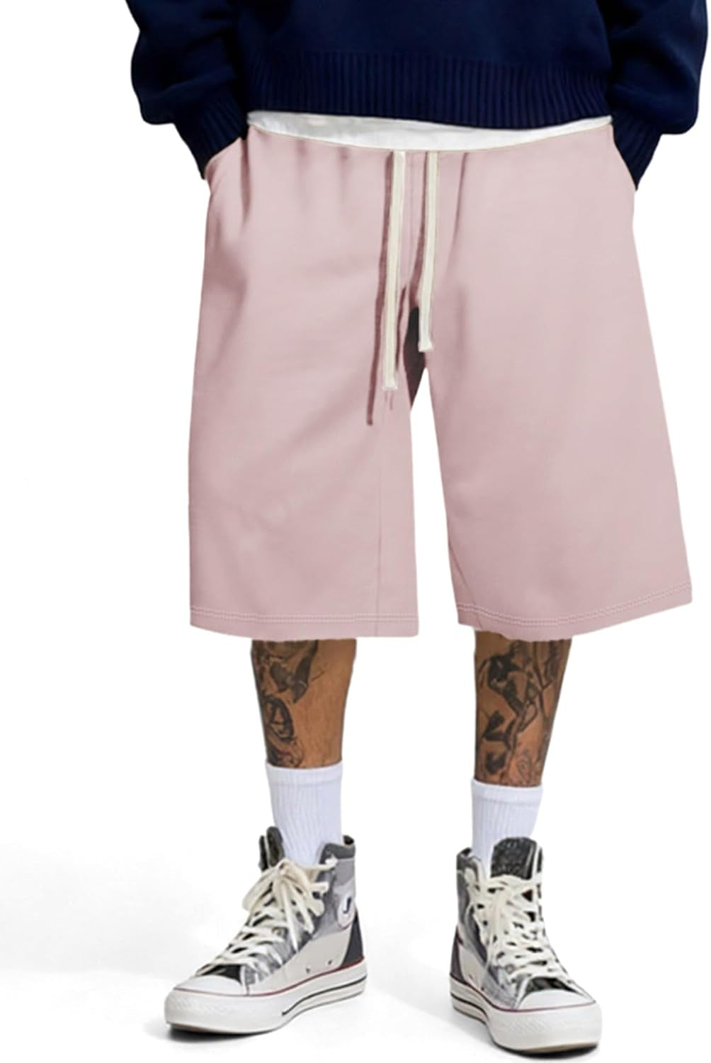 2026 Men'S Baggy Sweat Shorts Lightweight under Knee Casual Drawstring Y2K Shorts Loose Fit Gym Shorts