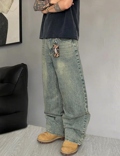 Mens Wide Leg Jeans Super Baggy Pants Y2K Loose Fit Denim Jeans Skater Trousers Streetwear