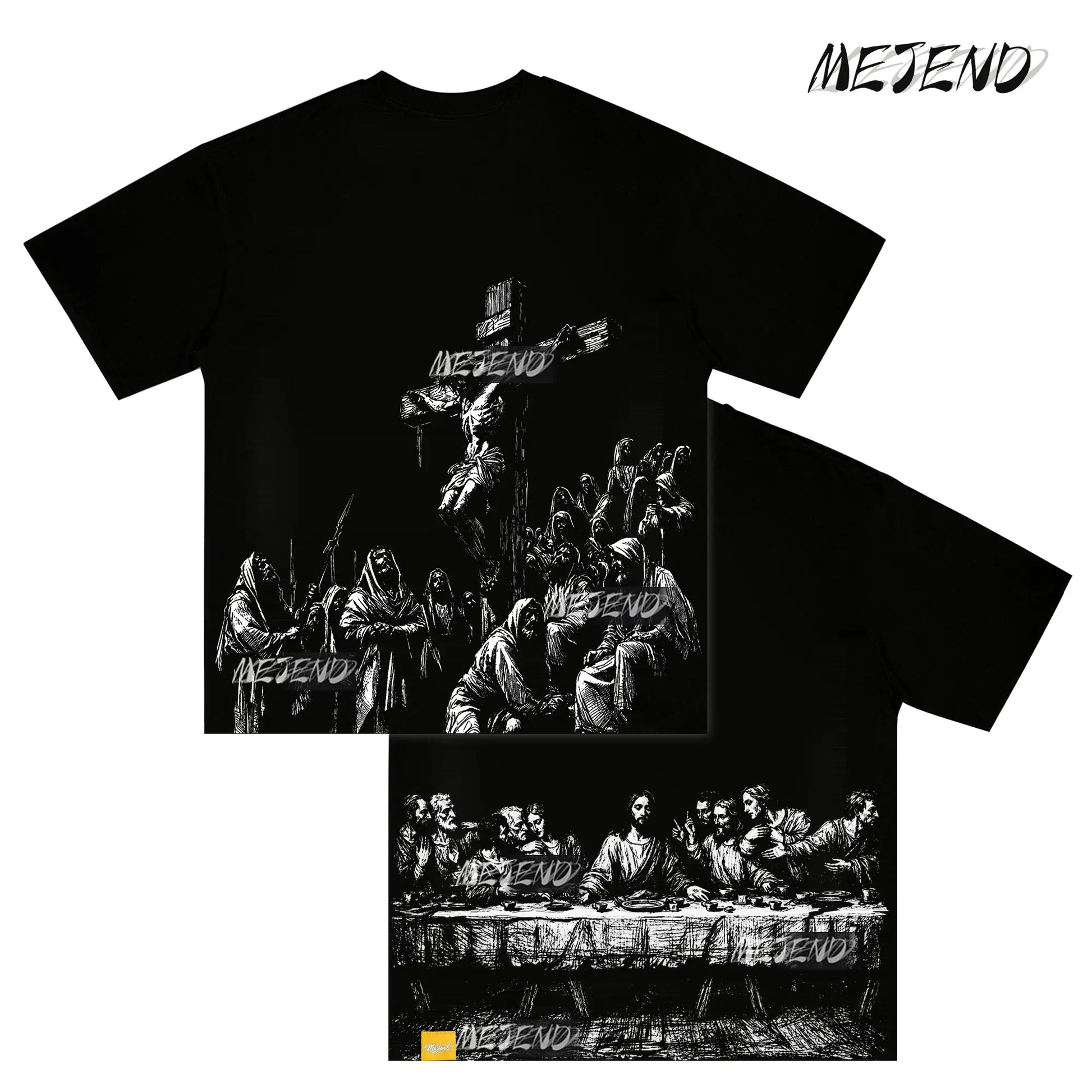 Mejend 12Oz Heavyweight Cropped Tee, Jesus Print Oversized Tee, Streetwear T-Shirt, Gothic Art Heavy Cotton Shirt