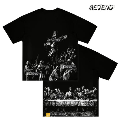 Mejend 12Oz Heavyweight Cropped Tee, Jesus Print Oversized Tee, Streetwear T-Shirt, Gothic Art Heavy Cotton Shirt