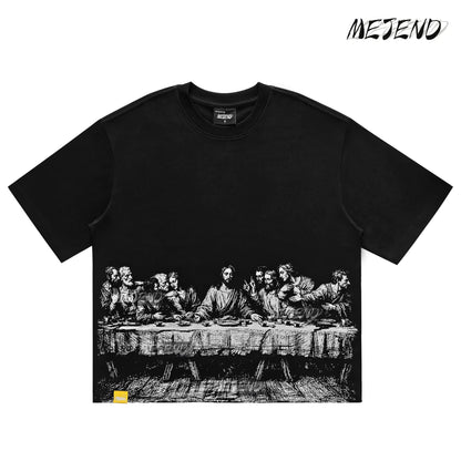 Mejend 12Oz Heavyweight Cropped Tee, Jesus Print Oversized Tee, Streetwear T-Shirt, Gothic Art Heavy Cotton Shirt