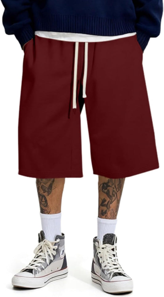 2026 Men'S Baggy Sweat Shorts Lightweight under Knee Casual Drawstring Y2K Shorts Loose Fit Gym Shorts