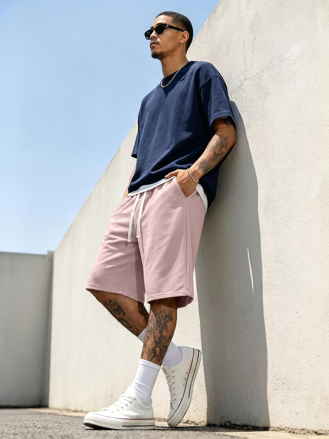 2026 Men'S Baggy Sweat Shorts Lightweight under Knee Casual Drawstring Y2K Shorts Loose Fit Gym Shorts