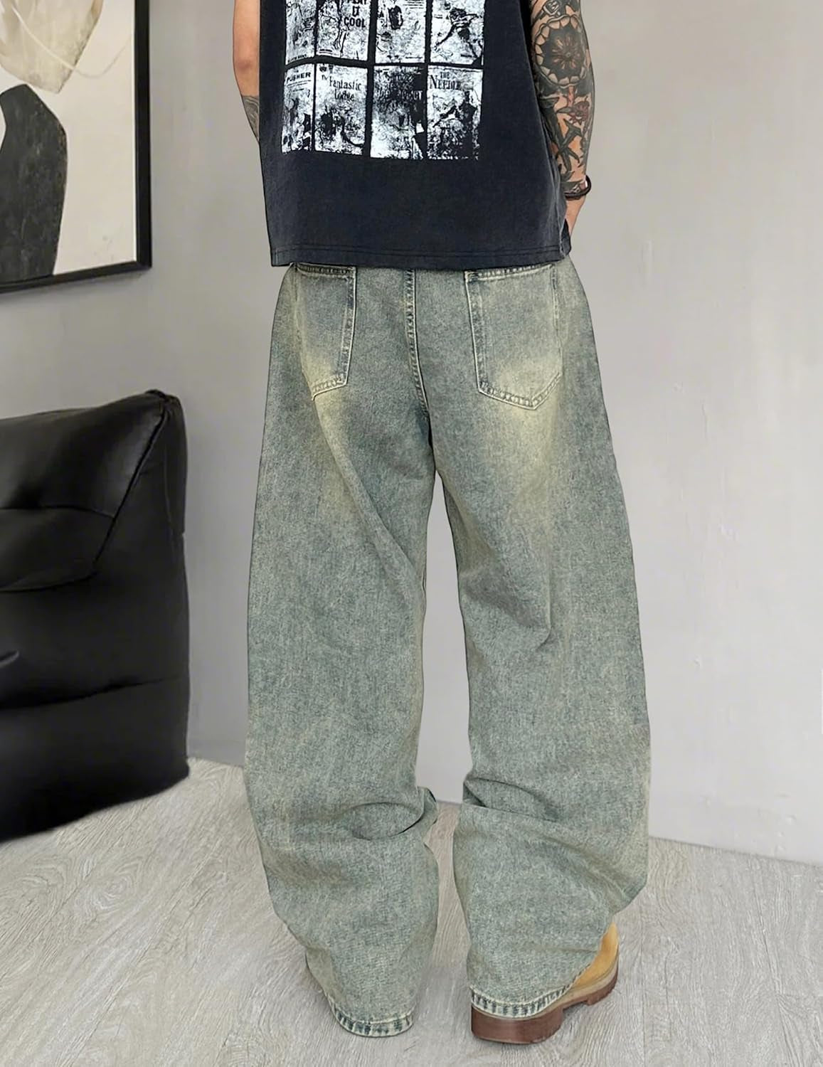 Mens Wide Leg Jeans Super Baggy Pants Y2K Loose Fit Denim Jeans Skater Trousers Streetwear