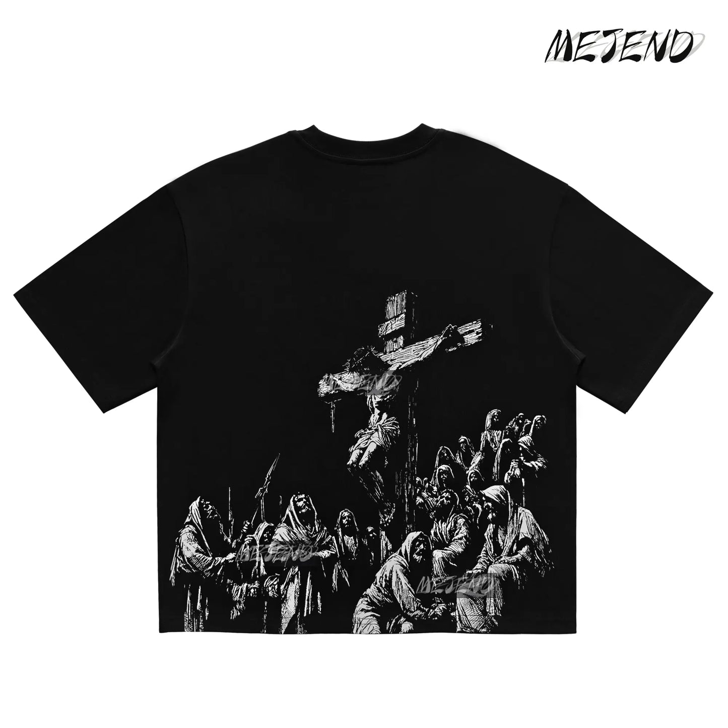 Mejend 12Oz Heavyweight Cropped Tee, Jesus Print Oversized Tee, Streetwear T-Shirt, Gothic Art Heavy Cotton Shirt