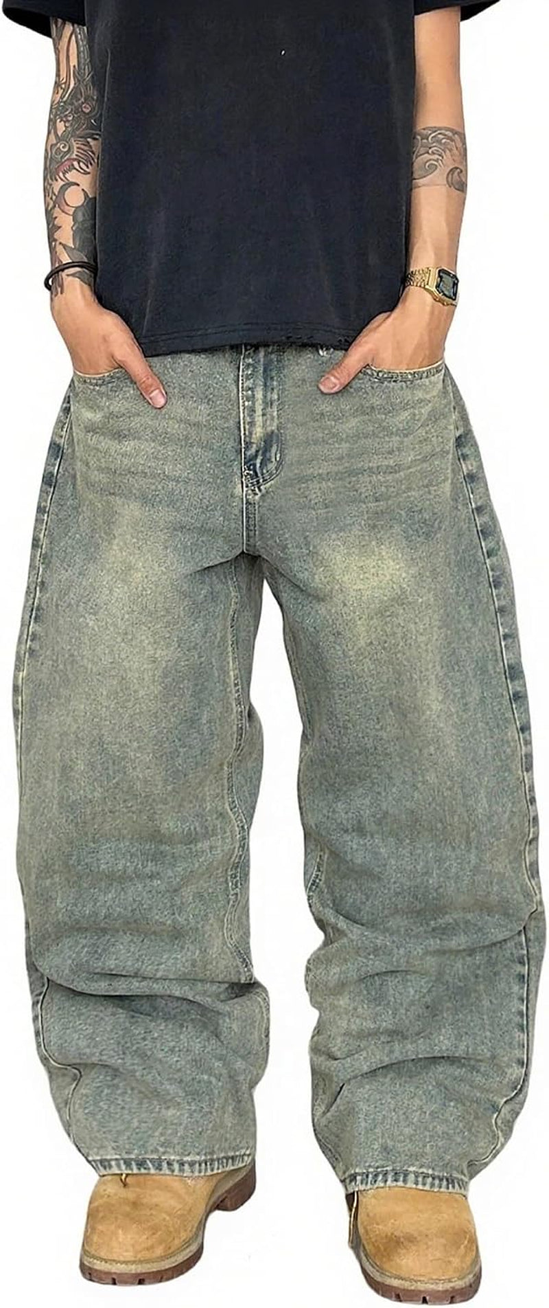Mens Wide Leg Jeans Super Baggy Pants Y2K Loose Fit Denim Jeans Skater Trousers Streetwear