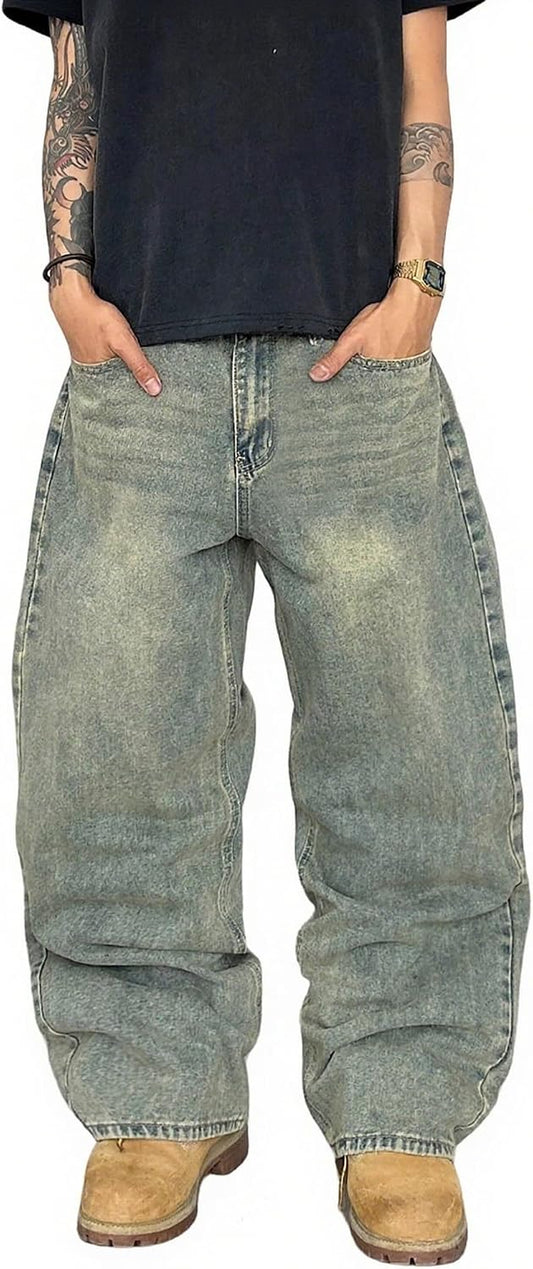 Mens Wide Leg Jeans Super Baggy Pants Y2K Loose Fit Denim Jeans Skater Trousers Streetwear