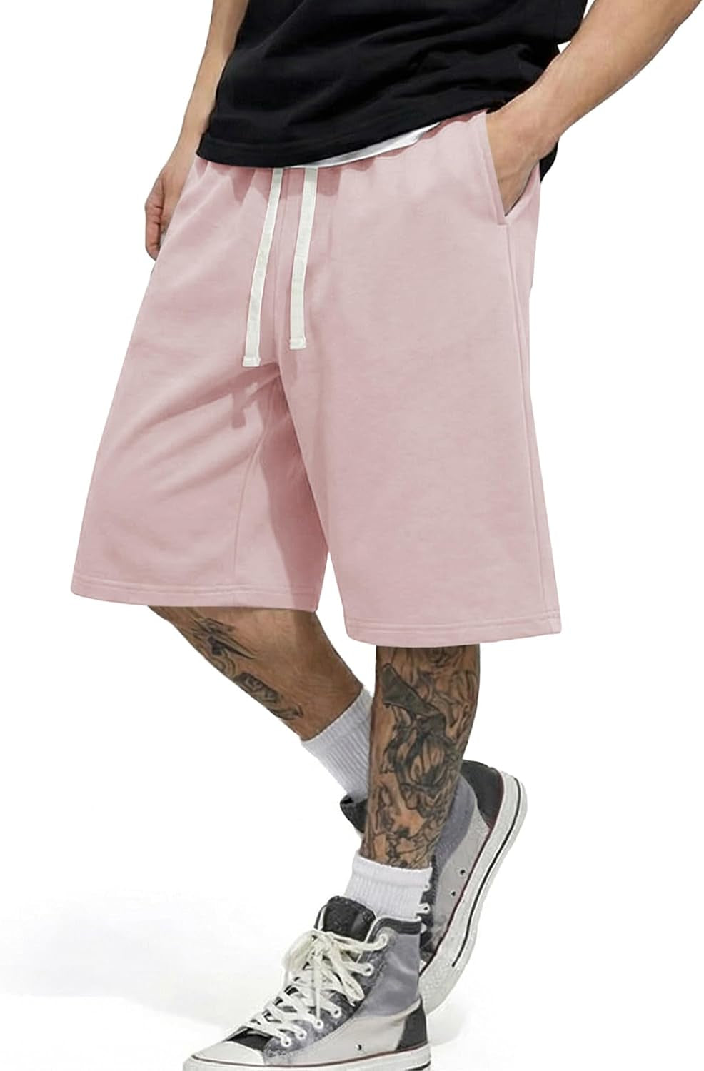 2026 Men'S Baggy Sweat Shorts Lightweight under Knee Casual Drawstring Y2K Shorts Loose Fit Gym Shorts
