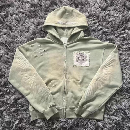 Y2K Grunge Zip up Hoodie Women Men Oversized Emo Goth 2000S Graphic Hoodie Streetwear Jacket Fall Baggy Sweatshirts