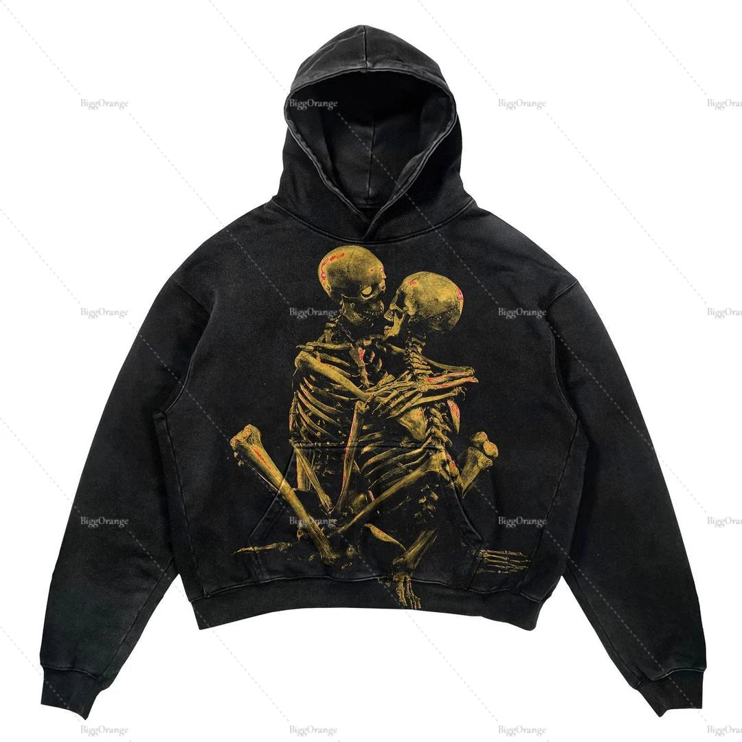 New Street Gothic Casual Letter Blast Print Pattern Men Clothing Fashion Hoodie Harajuku Retro Y2K Hoodie Sweatshirt