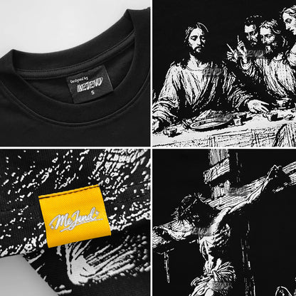 Mejend 12Oz Heavyweight Cropped Tee, Jesus Print Oversized Tee, Streetwear T-Shirt, Gothic Art Heavy Cotton Shirt
