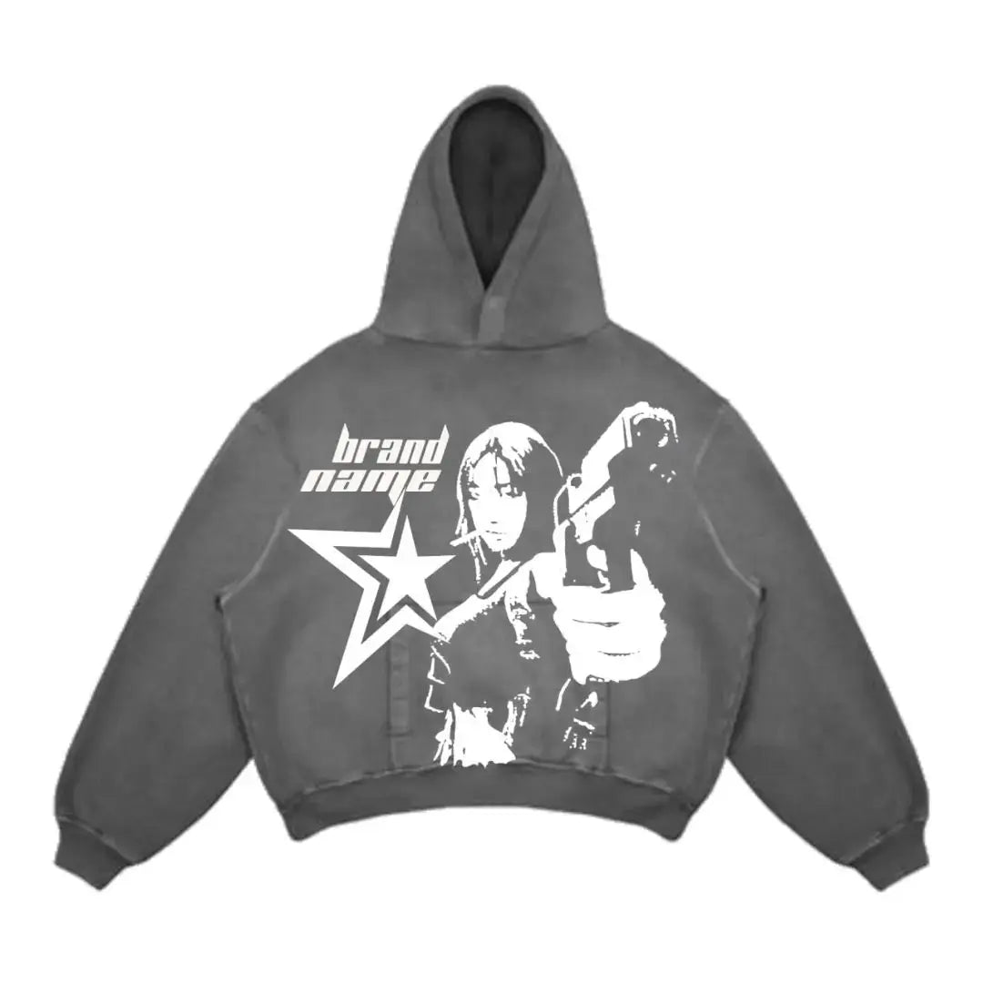 New Street Gothic Casual Letter Blast Print Pattern Men Clothing Fashion Hoodie Harajuku Retro Y2K Hoodie Sweatshirt