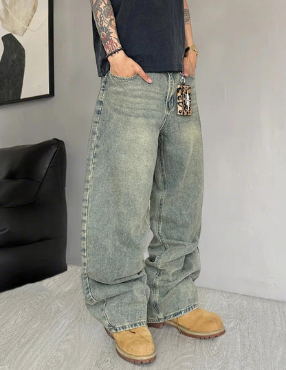Mens Wide Leg Jeans Super Baggy Pants Y2K Loose Fit Denim Jeans Skater Trousers Streetwear