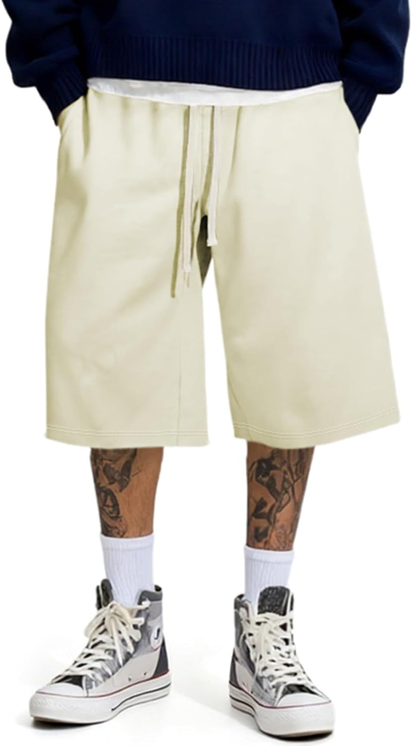 2026 Men'S Baggy Sweat Shorts Lightweight under Knee Casual Drawstring Y2K Shorts Loose Fit Gym Shorts