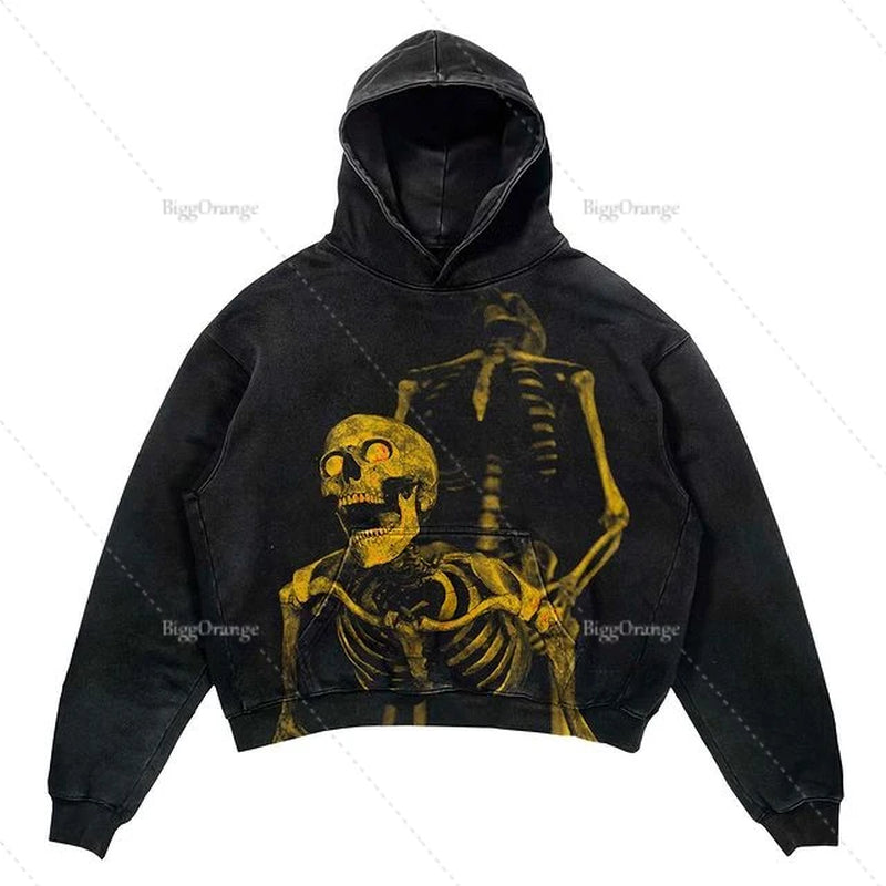 New Street Gothic Casual Letter Blast Print Pattern Men Clothing Fashion Hoodie Harajuku Retro Y2K Hoodie Sweatshirt