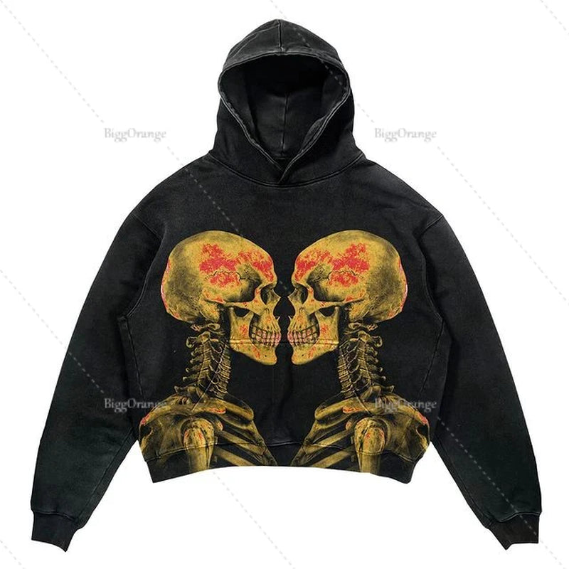 New Street Gothic Casual Letter Blast Print Pattern Men Clothing Fashion Hoodie Harajuku Retro Y2K Hoodie Sweatshirt