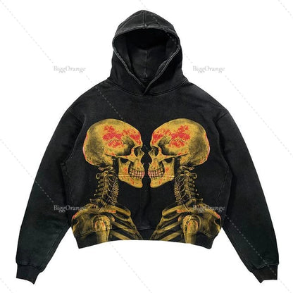New Street Gothic Casual Letter Blast Print Pattern Men Clothing Fashion Hoodie Harajuku Retro Y2K Hoodie Sweatshirt