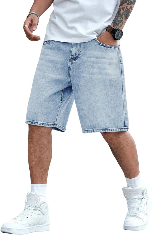 Men'S Jorts Baggy Jean Shorts Mid Waist Vintage Summer Denim Shorts