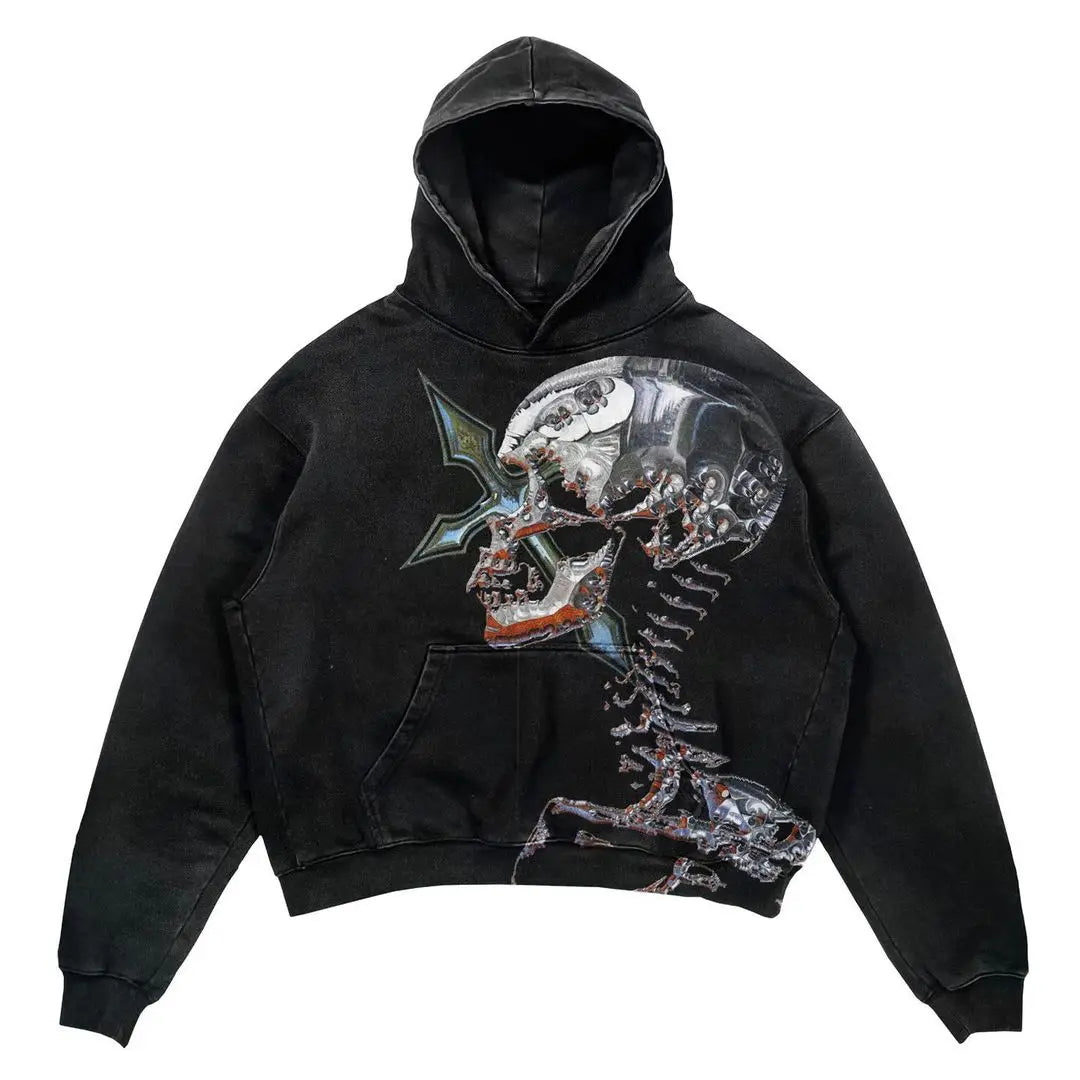 New Street Gothic Casual Letter Blast Print Pattern Men Clothing Fashion Hoodie Harajuku Retro Y2K Hoodie Sweatshirt