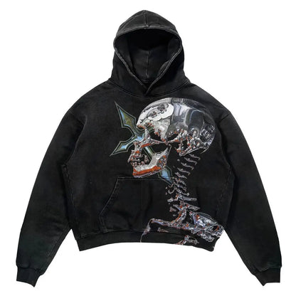 New Street Gothic Casual Letter Blast Print Pattern Men Clothing Fashion Hoodie Harajuku Retro Y2K Hoodie Sweatshirt