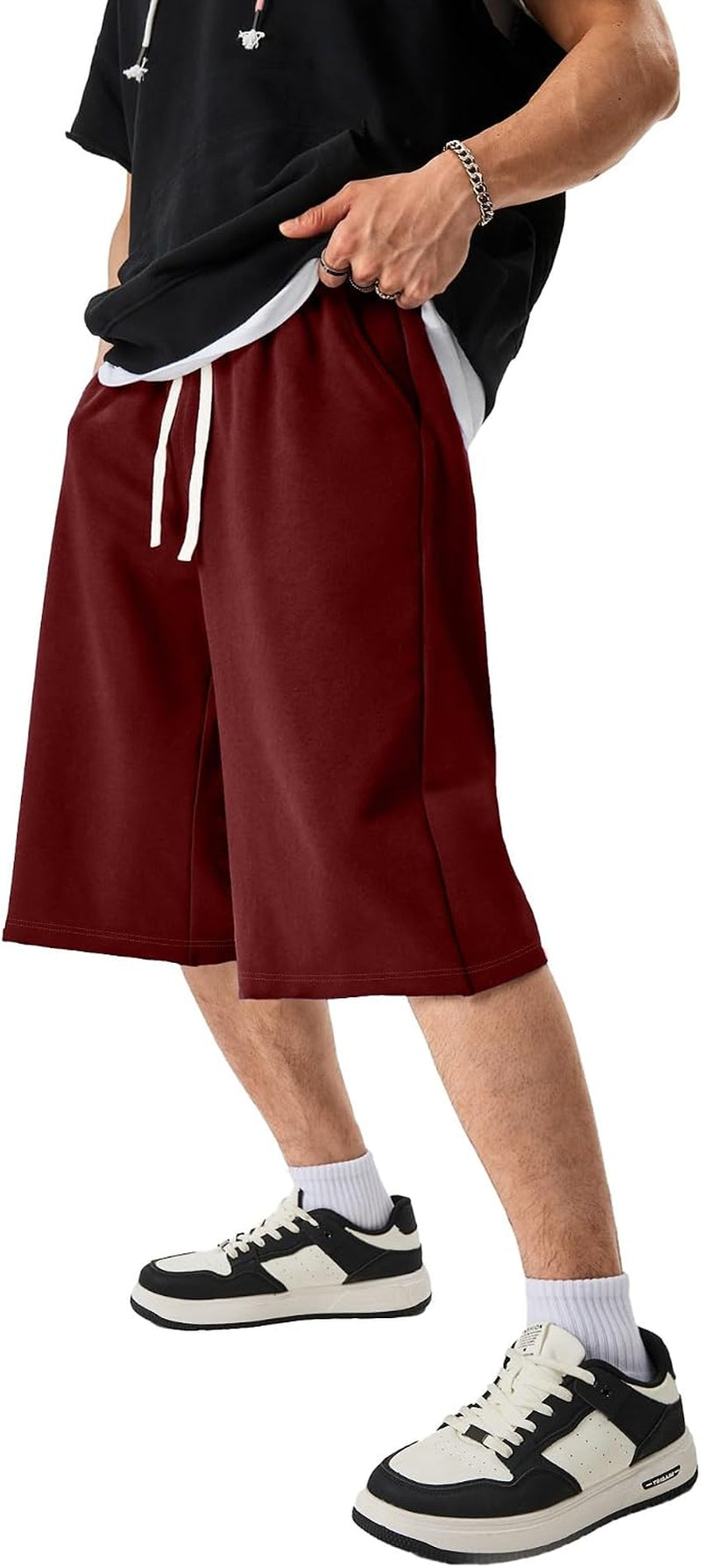 2026 Men'S Baggy Sweat Shorts Lightweight under Knee Casual Drawstring Y2K Shorts Loose Fit Gym Shorts