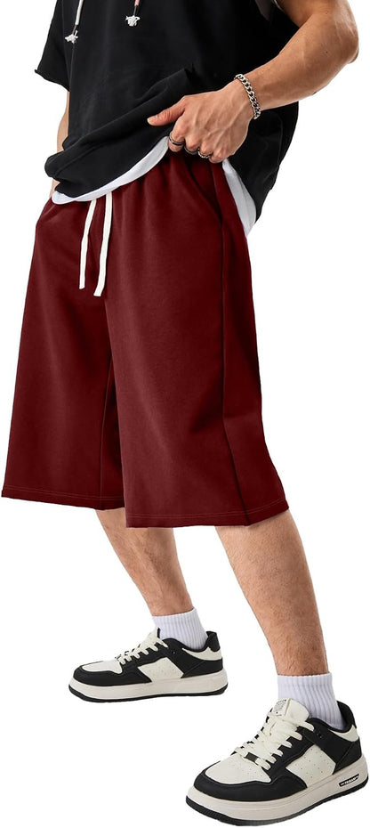 2026 Men'S Baggy Sweat Shorts Lightweight under Knee Casual Drawstring Y2K Shorts Loose Fit Gym Shorts