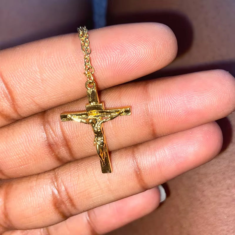 Christian Jesus Cross Necklace for Women Men Stainless Steel Chains Choker Religion Cross Pendants Jewelry Prayer Baptism Gifts
