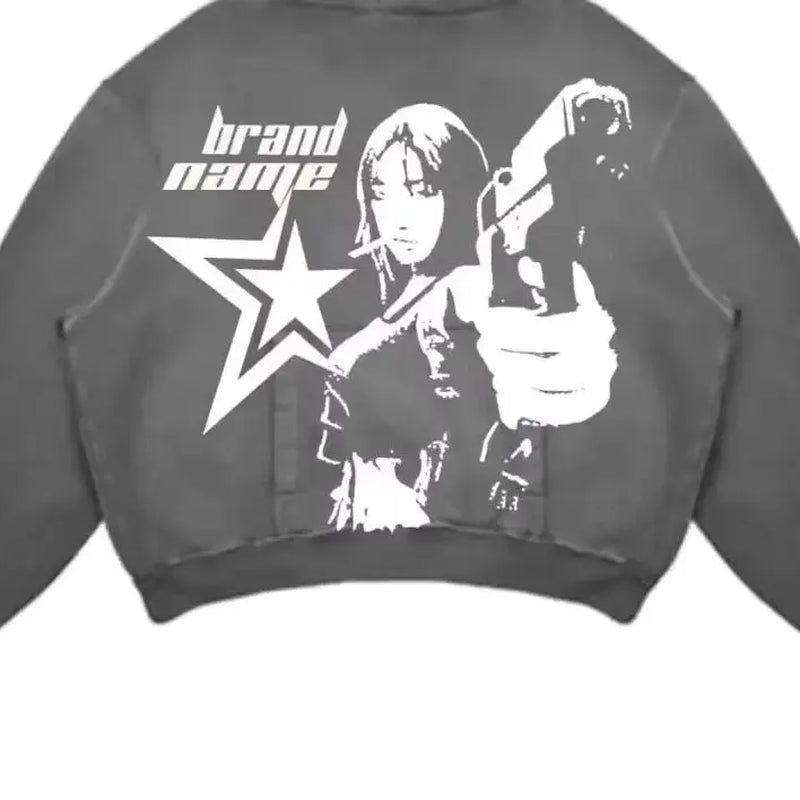 New Street Gothic Casual Letter Blast Print Pattern Men Clothing Fashion Hoodie Harajuku Retro Y2K Hoodie Sweatshirt
