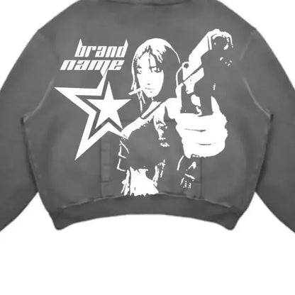 New Street Gothic Casual Letter Blast Print Pattern Men Clothing Fashion Hoodie Harajuku Retro Y2K Hoodie Sweatshirt